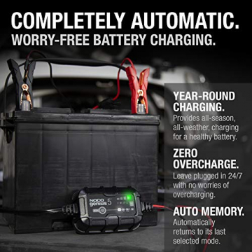 NOCO GENIUS5, 5-Amp Fully-Automatic Smart Charger, 6V and 12V Battery Charger, Battery Maintainer, Trickle Charger, and Battery Desulfator with Temperature Compensation - 7
