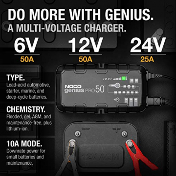 NOCO GENIUSPRO50, 50-Amp Fully-Automatic Professional Smart Charger, 6V, 12V and 24V Battery Charger, Battery Maintainer, Power Supply, And Battery Desulfator With Temperature Compensation - 2