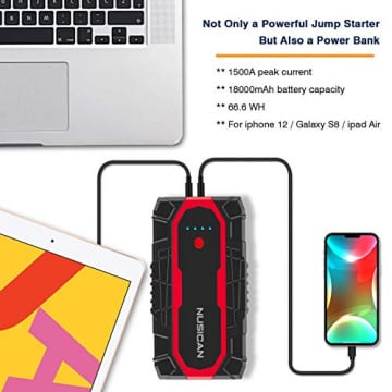 Nusican N18 Car Battery Jump Starter 1500A Peak 18000mAh(Up to 7.0L Gas, 5.5L Diesel) 12V Portable Auto Battery Booster Power Pack with USB Quick Charge for Car Truck ATV SUV Boat - 3