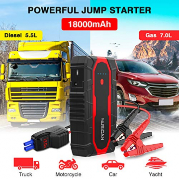 Nusican N18 Car Battery Jump Starter 1500A Peak 18000mAh(Up to 7.0L Gas, 5.5L Diesel) 12V Portable Auto Battery Booster Power Pack with USB Quick Charge for Car Truck ATV SUV Boat - 7