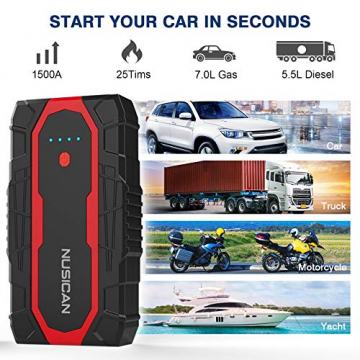 Nusican N18 Car Battery Jump Starter 1500A Peak 18000mAh(Up to 7.0L Gas, 5.5L Diesel) 12V Portable Auto Battery Booster Power Pack with USB Quick Charge for Car Truck ATV SUV Boat - 8