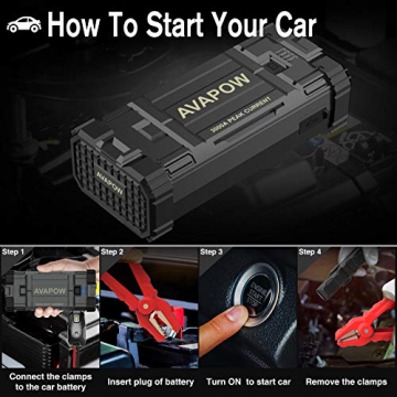 AVAPOW Car Battery Jump Starter Portable,3000A Peak 23800mAh,12V Jump Boxes for Vehicles(Up to 8L Gas/8L Diesel Engine),Auto Battery Booster Jumper Pack with USB QC3.0/LED Light… - 6