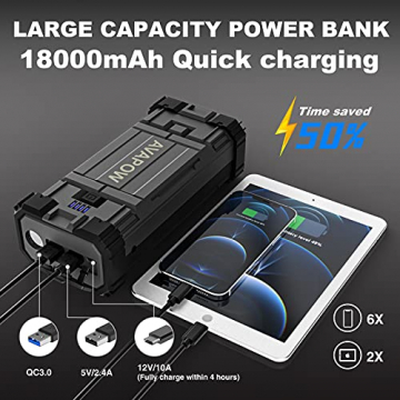 AVAPOW Jump Starter 2000A Peak 18000mAh Portable Battery Jump Starter for Car with Dual USB Quick Charge 3.0(Up to 8.0L Gas or 6.5L Diesel),12V Jump Box,Compact Lithium Car Power Pack - 3