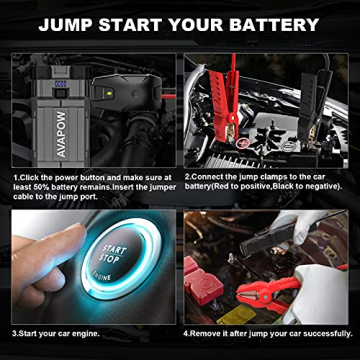 AVAPOW Jump Starter 2000A Peak 18000mAh Portable Battery Jump Starter for Car with Dual USB Quick Charge 3.0(Up to 8.0L Gas or 6.5L Diesel),12V Jump Box,Compact Lithium Car Power Pack - 4