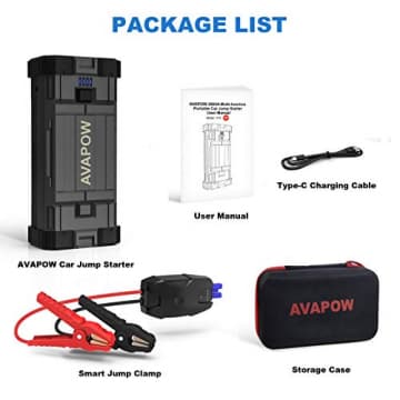 AVAPOW Jump Starter 2000A Peak 18000mAh Portable Battery Jump Starter for Car with Dual USB Quick Charge 3.0(Up to 8.0L Gas or 6.5L Diesel),12V Jump Box,Compact Lithium Car Power Pack - 6