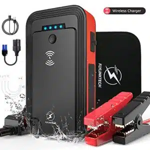 Car Jump Starter, FLYLINKTECH 18000mAh 1500A Peak 12V Car Battery Booster, Dual Quick Charge 3.0, Splash-Proof, Wireless Charger, Rotatable LED Flashlight, Magnet Absorption (8.0L Gas & 6.0L Diesel) - 1