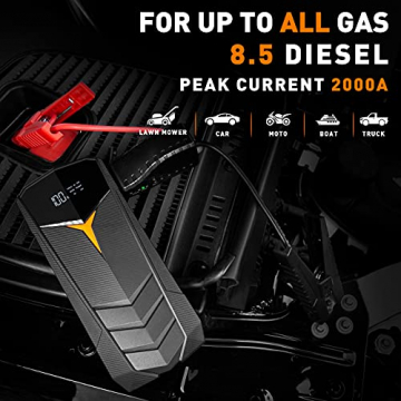 Car Jump Starter, SUNPOW 2000A Peak 20000mAh Lithium Jump Starter Pack(Up to All Gas and 8.5L Diesel),12V Auto Battery Booster for Cars, Trucks, SUV, Portable Power Pack with LCD Screen & LED Light - 2