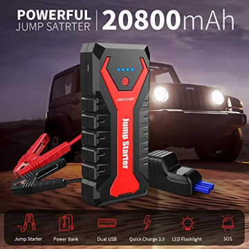 DBPOWER 2000A 20800mAh Portable Car Jump Starter (up to 8.0L Gas/6.5L Diesel Engines) Auto Battery Booster Pack with Dual USB Outputs, Type-C Port, and LED Flashlight - 2