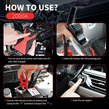DBPOWER 2000A 20800mAh Portable Car Jump Starter (up to 8.0L Gas/6.5L Diesel Engines) Auto Battery Booster Pack with Dual USB Outputs, Type-C Port, and LED Flashlight - 4