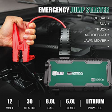 GOOLOO 1500A Portable Car Jump Starter GT1500 with USB Quick Charge 3.0(Up to 8.0L Gas, 6.0L Diesel Engine),12V Water-Resistant Jump Pack & Battery Booster,Green … - 2
