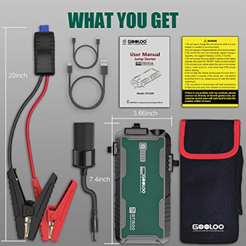 GOOLOO 1500A Portable Car Jump Starter GT1500 with USB Quick Charge 3.0(Up to 8.0L Gas, 6.0L Diesel Engine),12V Water-Resistant Jump Pack & Battery Booster,Green … - 7