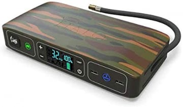 Halo Bolt Air 58830 Mwh Emergency Power Kit with Tire Pump, 4 Interchangeable Air Nozzles, Car Jump Starter, and Car Charger - Camouflage - 1