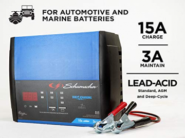 Schumacher Fully Automatic Battery Charger, Maintainer, and Auto Desulfator with Battery Detection – 15 Amp/3 Amp, 6V/12V - For Cars, Trucks, SUVs, Marine, RVs - 2