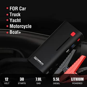 GOOLOO GE1200 1200A Peak 18000mAh SuperSafe Car Jump Starter(Up to 7.0L Gas or 5.5L Diesel Engine)12V Auto Battery Booster with USB Quick Charge,LED Light,Portable Power Pack for Cars,SUV,Motorcycles - 2
