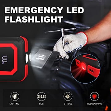 Car Jump Starter, FCONEGY 2000A Peak Portable Battery Jump Starter, 12V Battery Booster (up to 8.0L Gas, 7.0L Diesel Engine) 20000mAh Jumper Power Pack with Dual USB Quick Charge 3.0,LCD Screen - 5