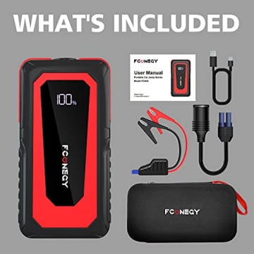 Car Jump Starter, FCONEGY 2000A Peak Portable Battery Jump Starter, 12V Battery Booster (up to 8.0L Gas, 7.0L Diesel Engine) 20000mAh Jumper Power Pack with Dual USB Quick Charge 3.0,LCD Screen - 7