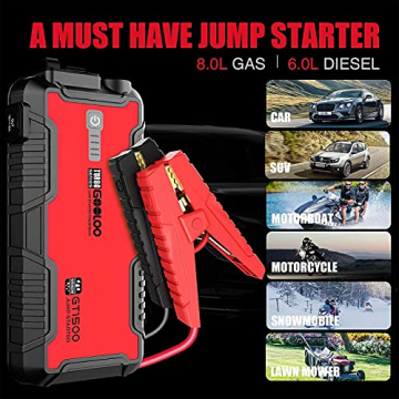 Gooloo 1500A Portable Car Jump Starter for Up to 8.0L Gas or 6.0L Diesel Engine,12V Lithium Car Battery Starter Power Pack,Red&Yellow - 2