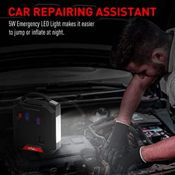 Jump Starter, 2500A Peak 24000mAh Portable Car Battery Charger with Air Compressor (All Gas or 8.0L Diesel) Emergency Auto Battery Booster with Smart USB Port - 5