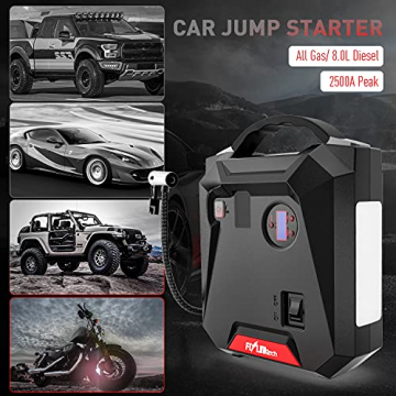 Jump Starter, 2500A Peak 24000mAh Portable Car Battery Charger with Air Compressor (All Gas or 8.0L Diesel) Emergency Auto Battery Booster with Smart USB Port - 6