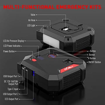 Jump Starter, 2500A Peak 24000mAh Portable Car Battery Charger with Air Compressor (All Gas or 8.0L Diesel) Emergency Auto Battery Booster with Smart USB Port - 8