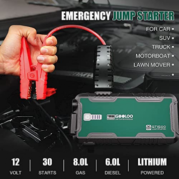 Gooloo Battery Jump Starter GT1500 with USB Quick Charge 3.0,12V Car Battery Charger Jump Starters for Up to 8.0L Gas or 6.0L Diesel Engine, Red&Green - 3