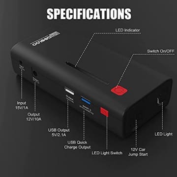 GOOLOO Jump Starter 1200A Peak Car Starter 12V SuperSafe Lithium Jump Box, Battery Booster Pack, Portable Power Bank Charger, and Jumper Cables for Up to 7.0L Gas or 5.5L Diesel Engine - 6