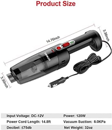 GOOLOO Car Vacuum Cleaner High Power 8000PA Strong Suction Handheld Portable Corded Small Vacuum DC 12V for Quick Car Cleaning - 6