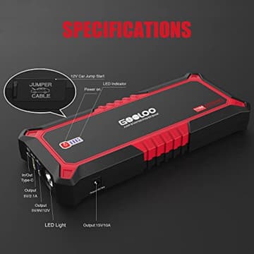 GOOLOO GP2000 Jump Starter 2000A Peak Car Starter for Up to 9L Gas or 7L Diesel Engine SuperSafe 12V Jump Box Auto Lithium Battery Booster Portable Power Pack with USB Quick Charge, Type-C Port - 6