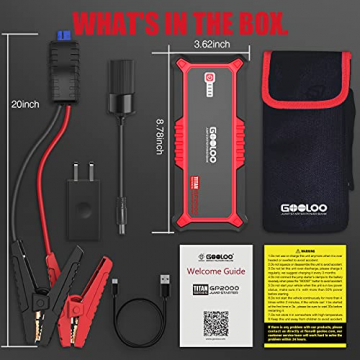 GOOLOO GP2000 Jump Starter 2000A Peak Car Starter for Up to 9L Gas or 7L Diesel Engine SuperSafe 12V Jump Box Auto Lithium Battery Booster Portable Power Pack with USB Quick Charge, Type-C Port - 7