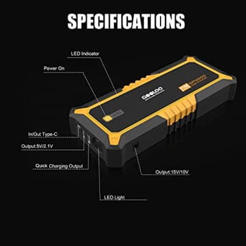 GOOLOO GP4000 Jump Starter 4000A Peak Car Starter (All Gas,up to 10.0L Diesel Engine) SuperSafe 12V Lithium Jump Box,Auto Battery Booster Pack,Portable Power Bank with USB Quick Charge and Type C Port - 5